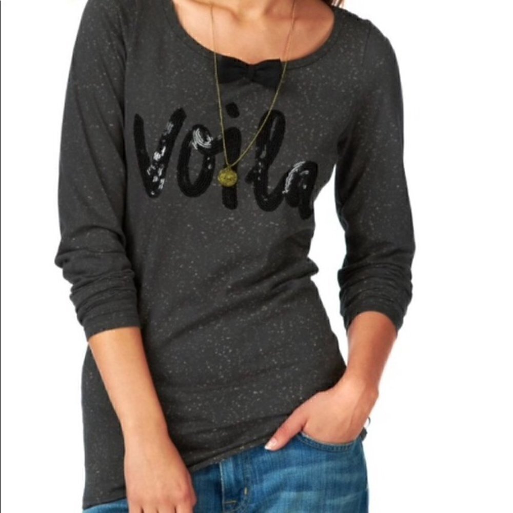 MAISON SCOTCH Rendezvous Viola Gray Black Sequin Long Sleeve Top Medium M Glam